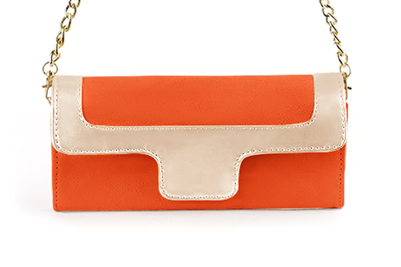 Clementine orange and gold dress clutch, for weddings, ceremonies and parties. Matching pumps - Florence KOOIJMAN